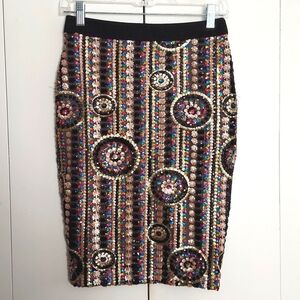 Endless Rose Multicolored Sequined Pencil Skirt Size Small Black Gold Rainbow